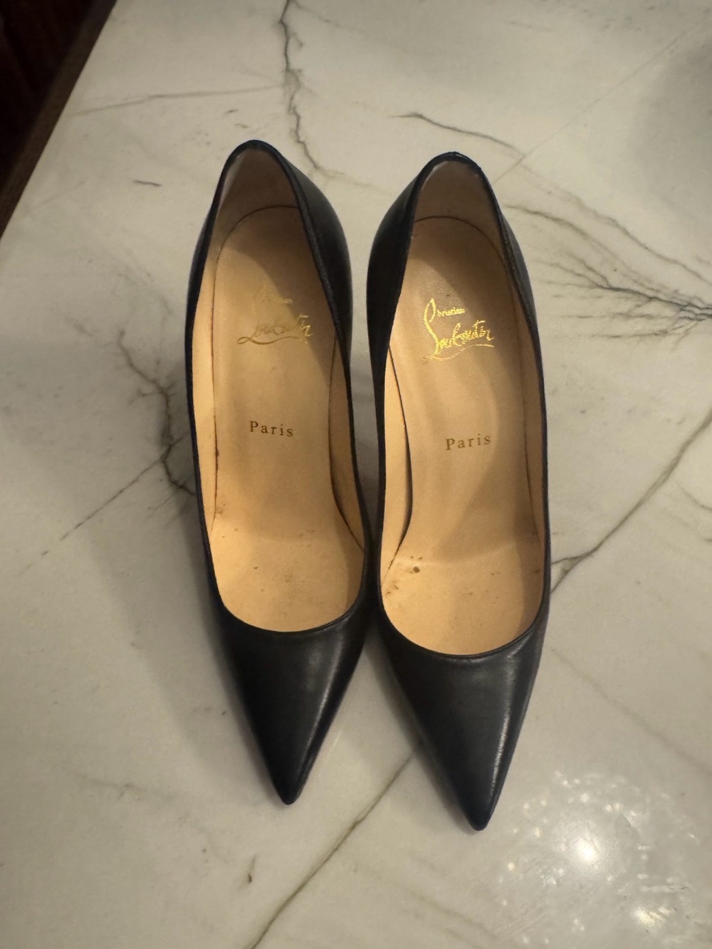 Christian Louboutin Black Pointed Leather Pumps - Classic Silhouette size 38